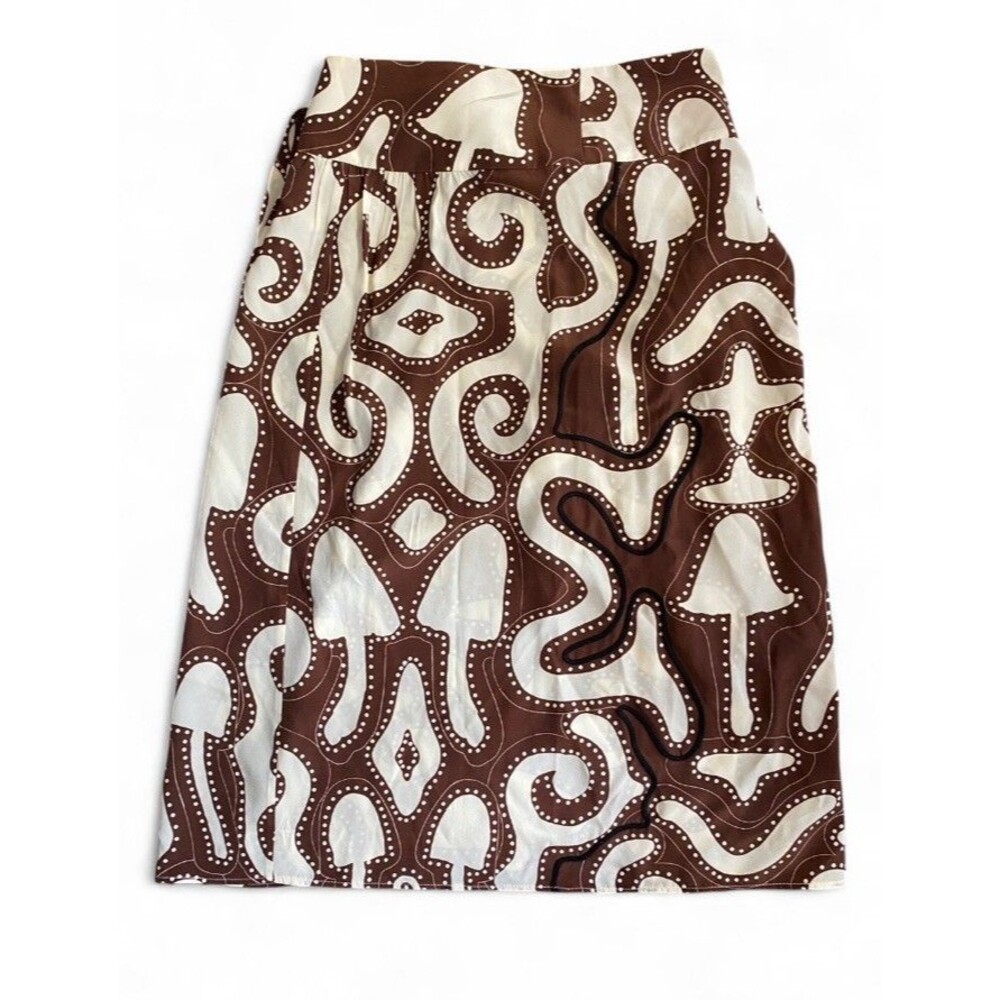 Johanna Ortiz Silk Wrap Skirt Women’s 10 Mushroom Brown Psychedelic Embroidered